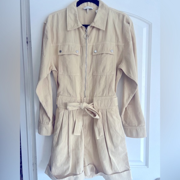 Sandro Romper Cotton and linen pale yellow beige romper...